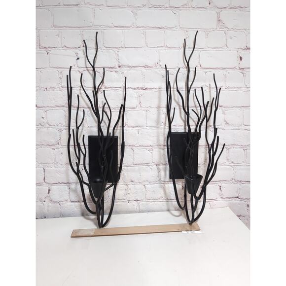 Partylite Gaia Metal Branch Tree Shaped Wall Sconce Candle Holder 18” Black - Picture 1 of 11